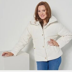 Dennis Basso Winter White Faux Leather Puffer Jacket